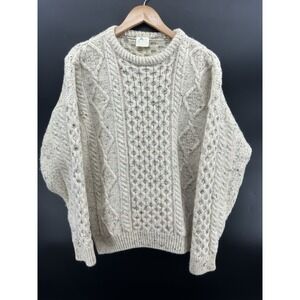Vintage Aran Country Aran Irish Sweater Wool Fisherman Cable Knit Ivory Mens L